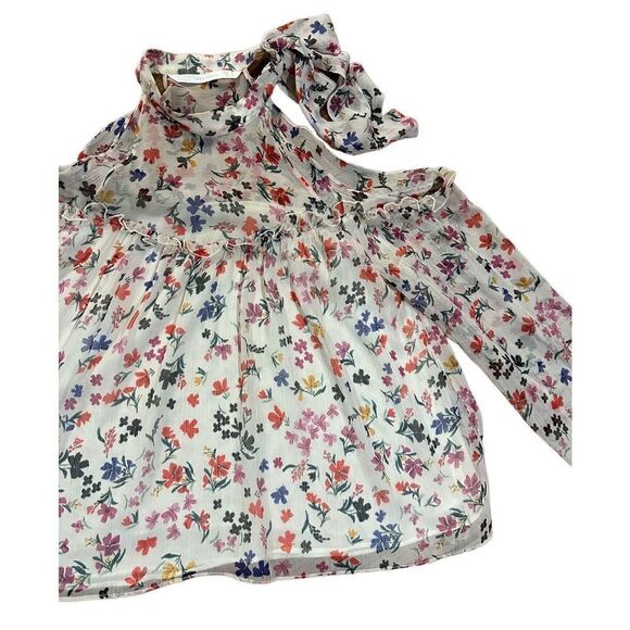ZARA trafaluc Floral Cold Shoulder Ruffle Top Blouse Multicolor sz small - Picture 9 of 9